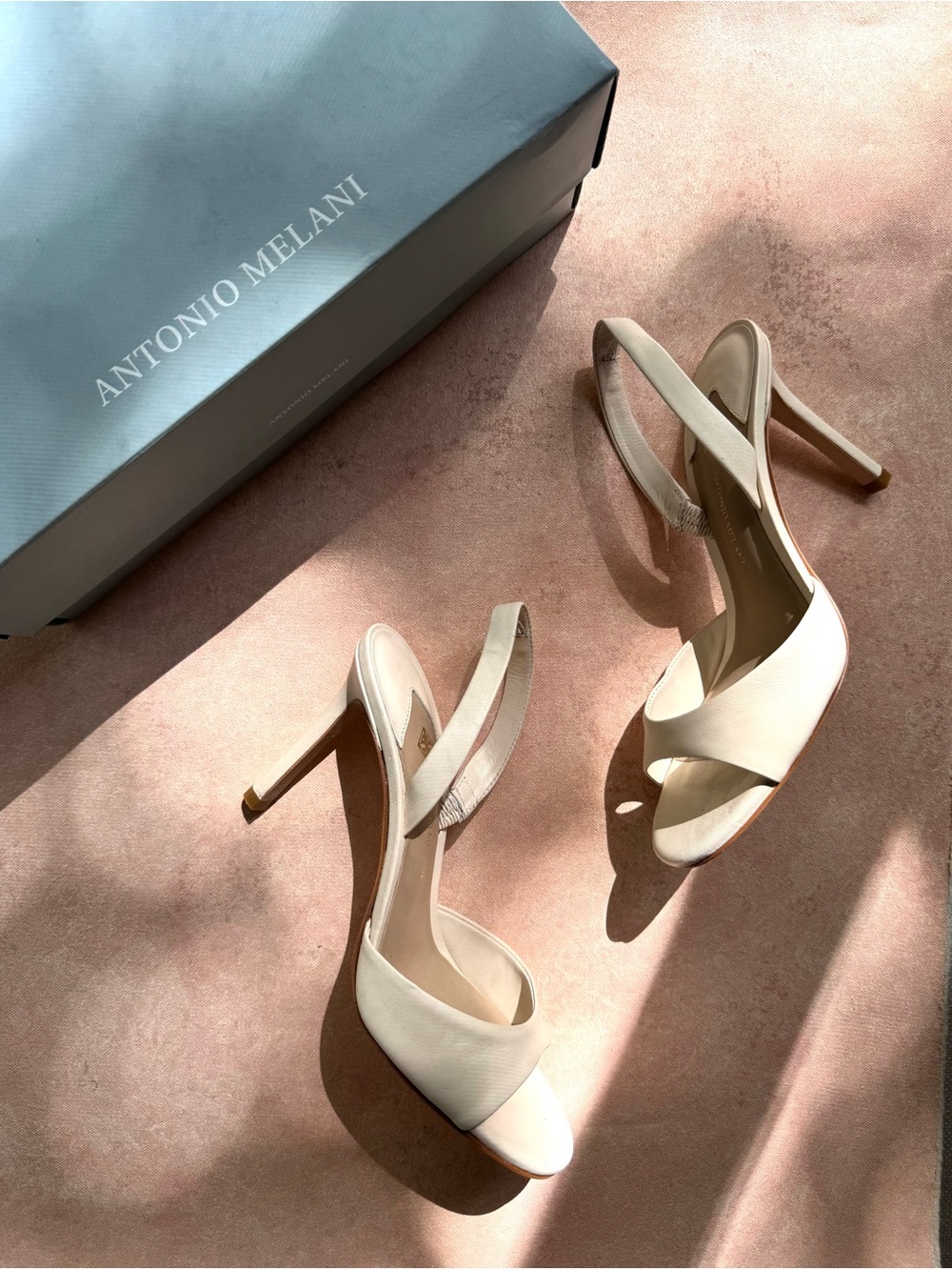 ANTONIO MELANI Lyssa Cream Open-Toe Slingback Stiletto Heels
